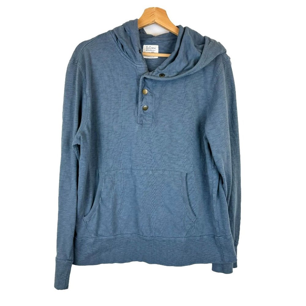 J.Crew Storm Blue Grey Henley Hoodie Pullover Top M